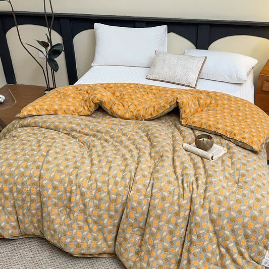 Couette citrouille amusante en gaze de coton et jacquard - Jaune - Couette d'hiver - 220cm x 240cm - image 0