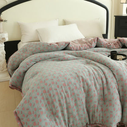 Couette citrouille amusante en gaze de coton et jacquard - Bleu et rose - Couette d'hiver - 220cm x 240cm - image 4