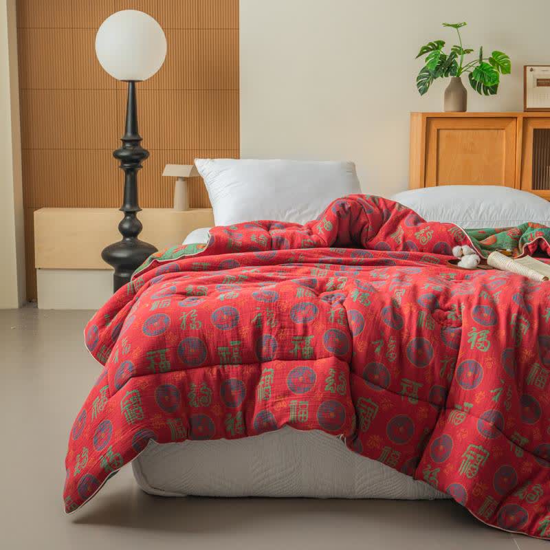 Couette jacquard rétro de bon augure en gaze de coton - image 0