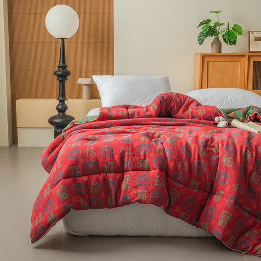 Couette jacquard rétro de bon augure en gaze de coton - image 0