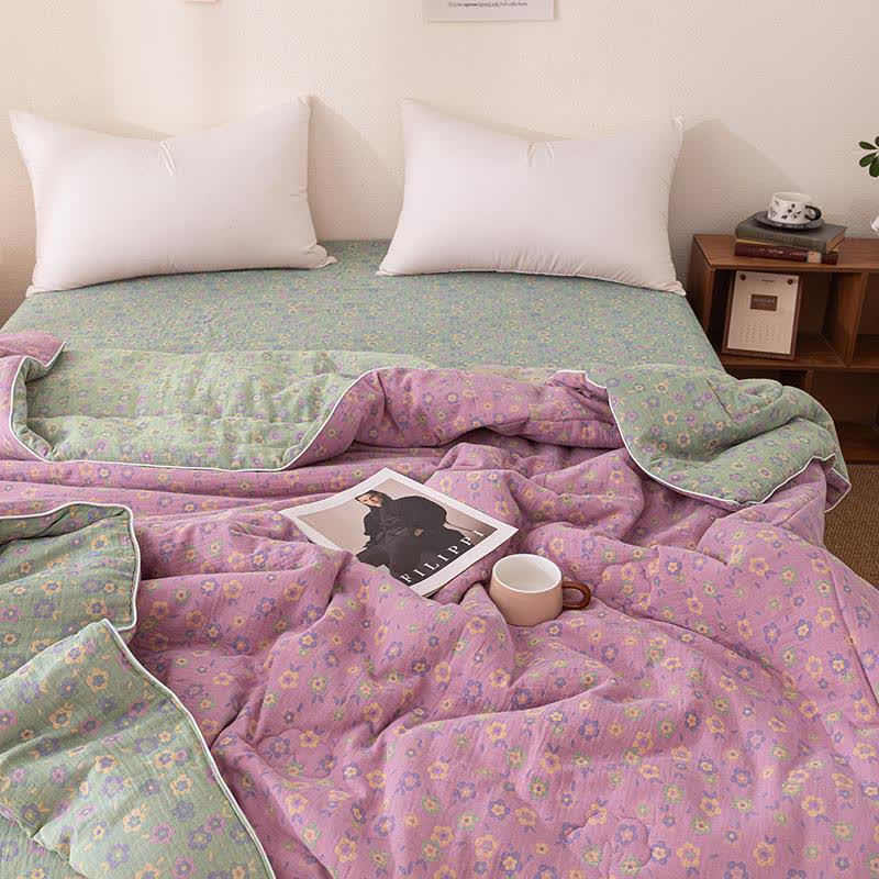Couette jacquard en gaze de coton florale violette - image 2