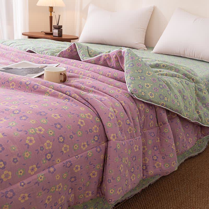 Couette jacquard en gaze de coton florale violette - image 0