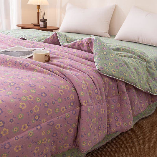 Couette jacquard en gaze de coton florale violette - image 0