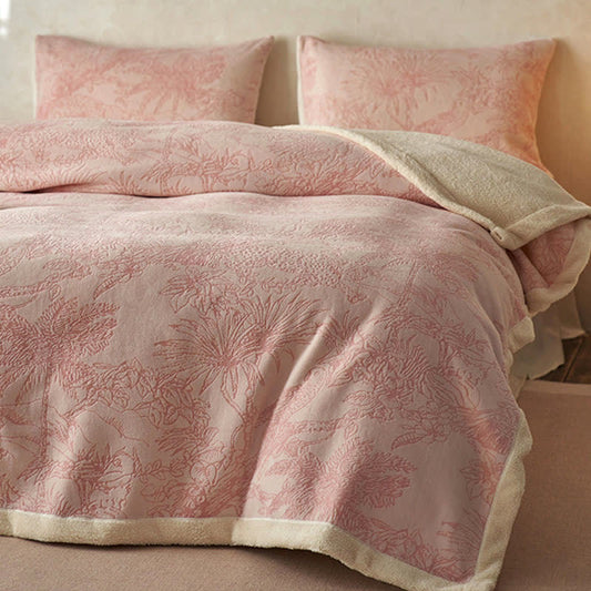 Couverture en jacquard jungle chaude - Rose - 200cm x 230cm - image 0