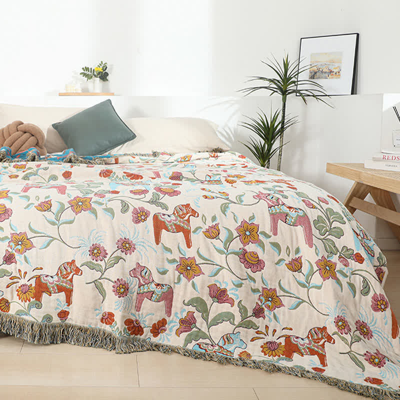 Couette en gaze de coton naturel avec motif cheval et motif floral - image 2