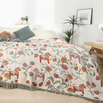 Couette en gaze de coton naturel avec motif cheval et motif floral - image 2
