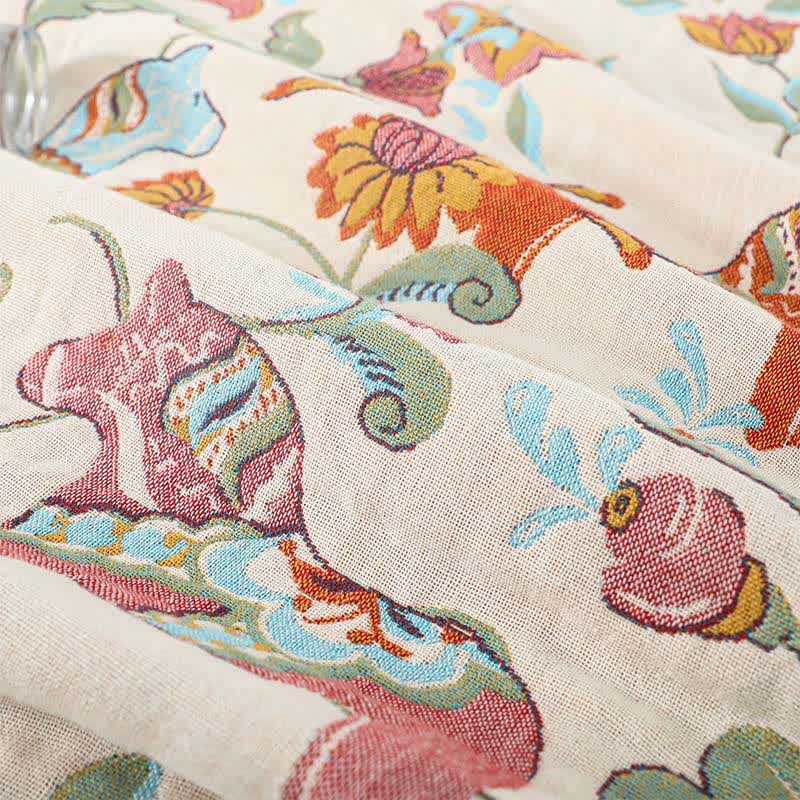 Couette en gaze de coton naturel avec motif cheval et motif floral - image 4
