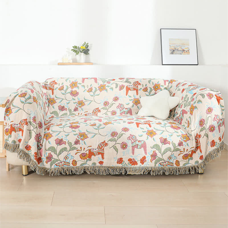 Couette en gaze de coton naturel avec motif cheval et motif floral - image 3