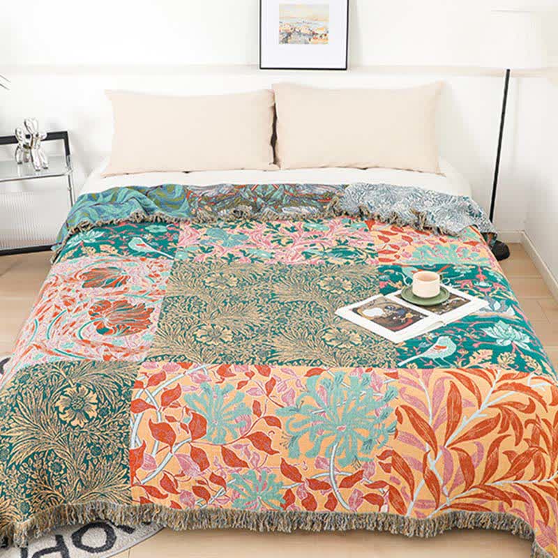 Couette patchwork en gaze de coton naturel à motif floral - image 1