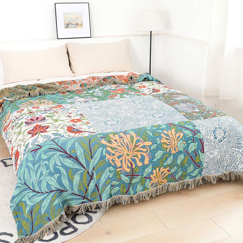 Couette patchwork en gaze de coton naturel à motif floral - 200cm x 230cm - image 0