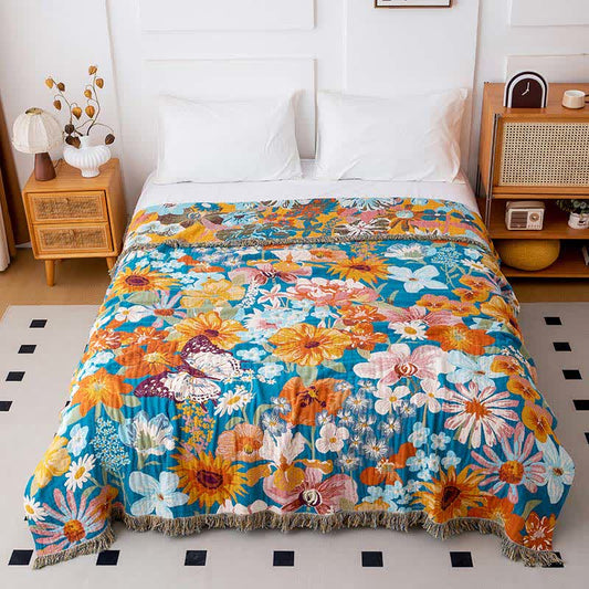 Couette patchwork en gaze de coton naturel à motif floral - 200cm x 230cm - image 0