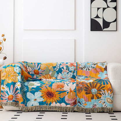 Couette patchwork en gaze de coton naturel à motif floral - image 3