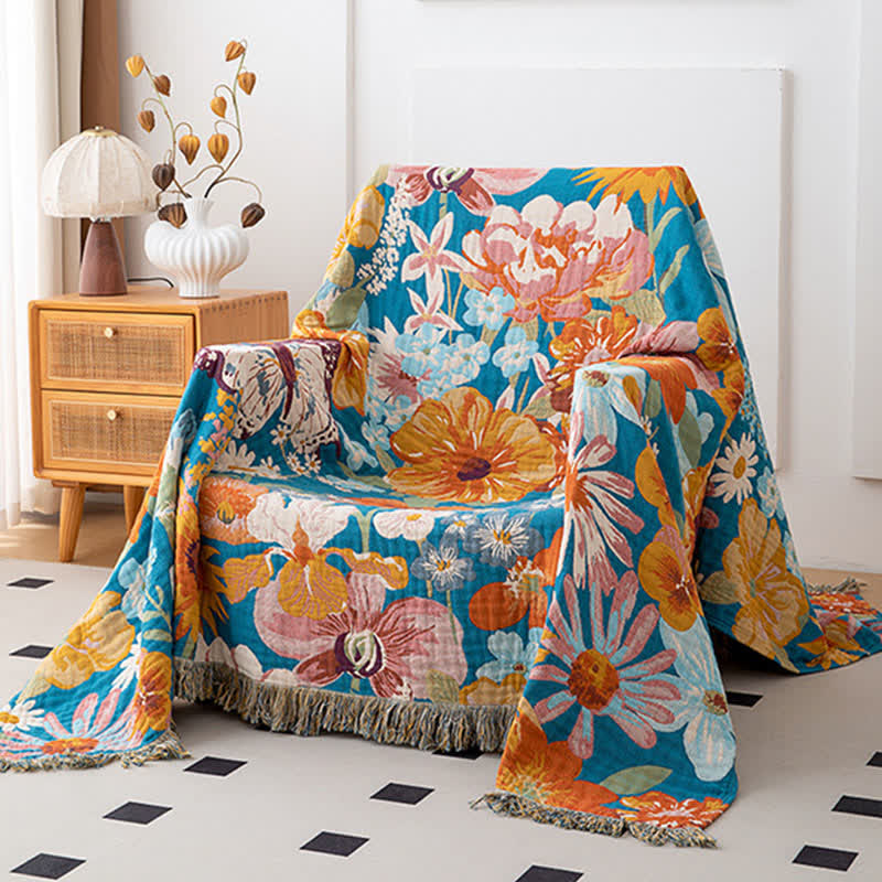 Couette patchwork en gaze de coton naturel à motif floral - image 1