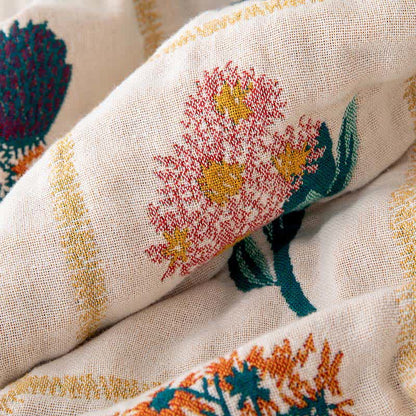 Couette en gaze de coton naturel à motif floral et à carreaux - image 3