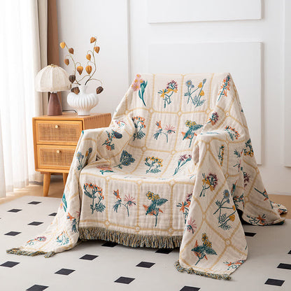 Couette en gaze de coton naturel à motif floral et à carreaux - image 1