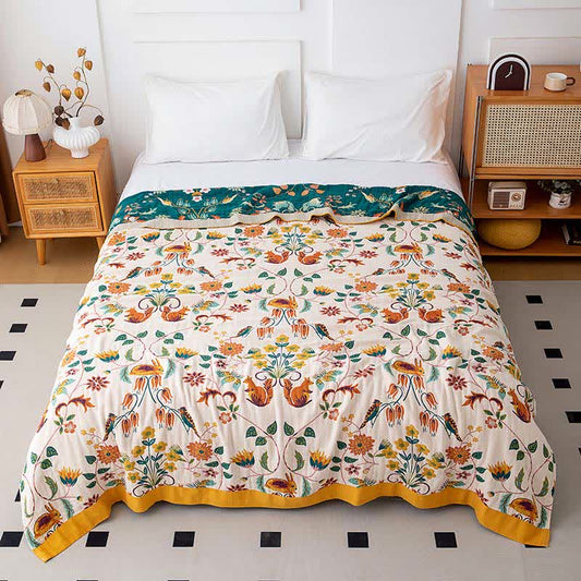 Couette écureuil et lapin de forêt en coton naturel - 200cm x 230cm - image 0