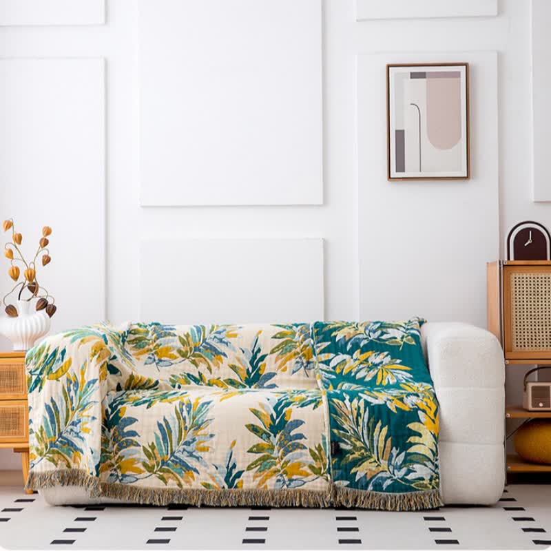 Couette en gaze de coton naturel avec dégradé et feuilles - image 3