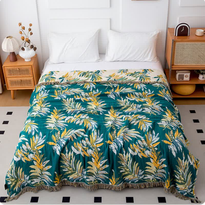 Couette en gaze de coton naturel avec dégradé et feuilles - image 1
