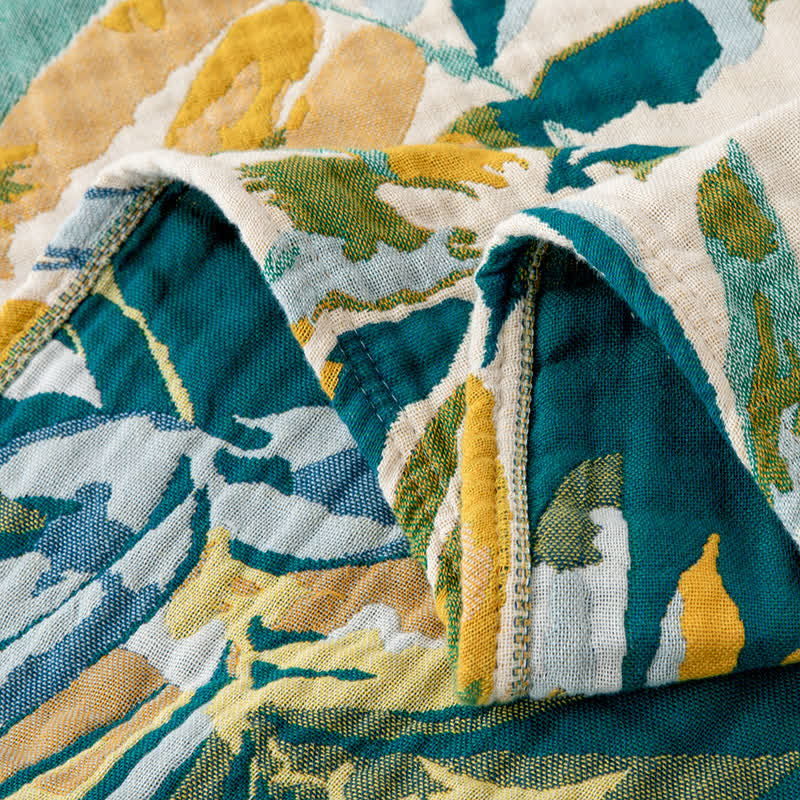 Couette en gaze de coton naturel avec dégradé et feuilles - image 5