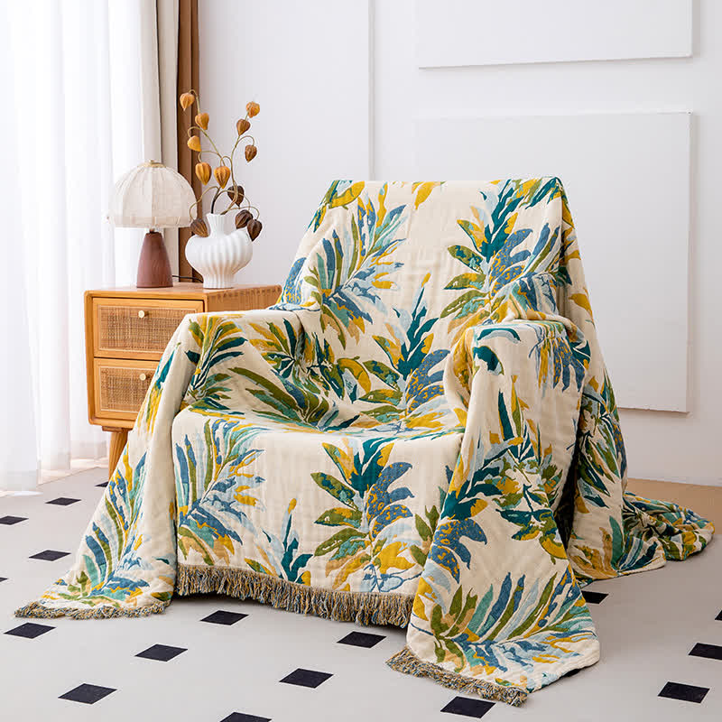 Couette en gaze de coton naturel avec dégradé et feuilles - image 2