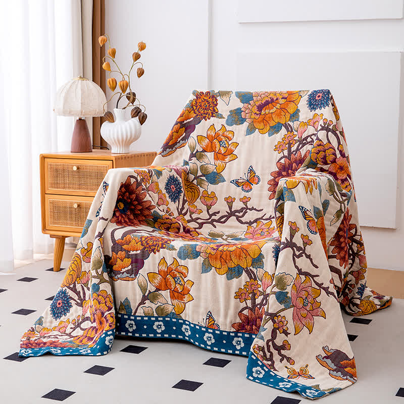 Couette luxueuse en coton naturel avec imprimé floral et papillon - image 1