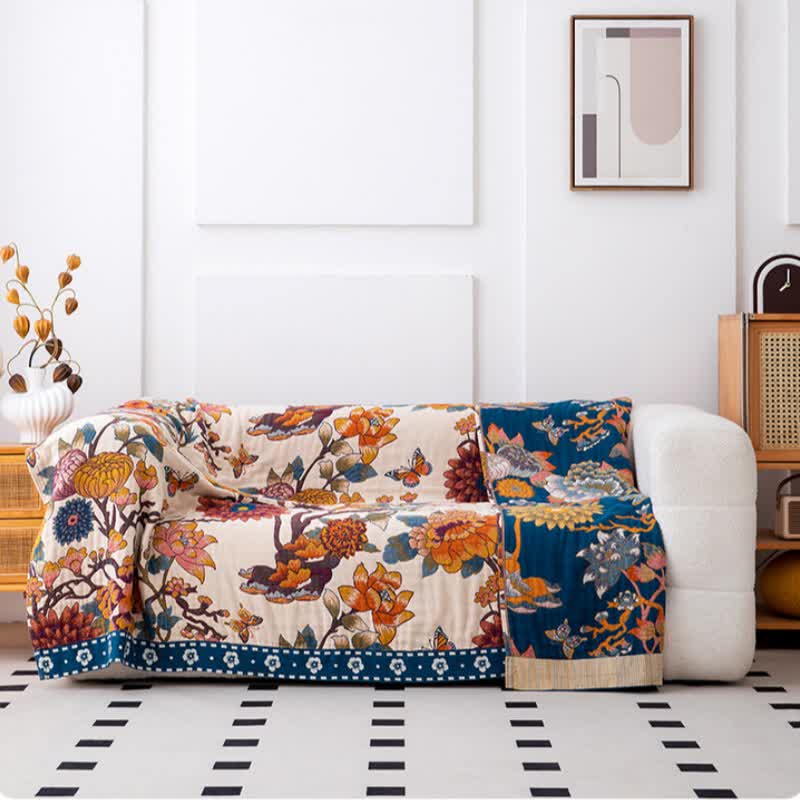 Couette luxueuse en coton naturel avec imprimé floral et papillon - image 2