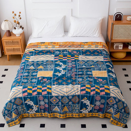 Couette patchwork en coton naturel à motifs géométriques - 200cm x 230cm - image 0