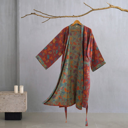 Peignoir kimono en gaze de coton « Ginkgo Biloba » - Vin - 2XL - image 13