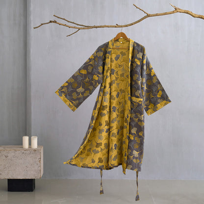 Peignoir kimono en gaze de coton « Ginkgo Biloba » - gris foncé - XL - image 23