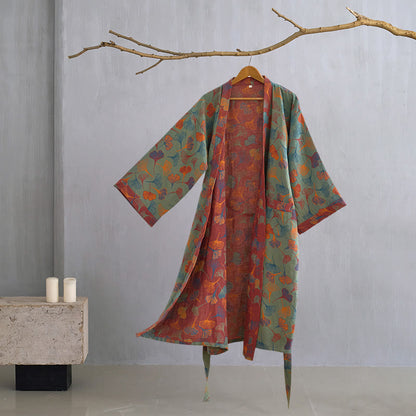 Peignoir kimono en gaze de coton « Ginkgo Biloba » - vert foncé - XL - image 35