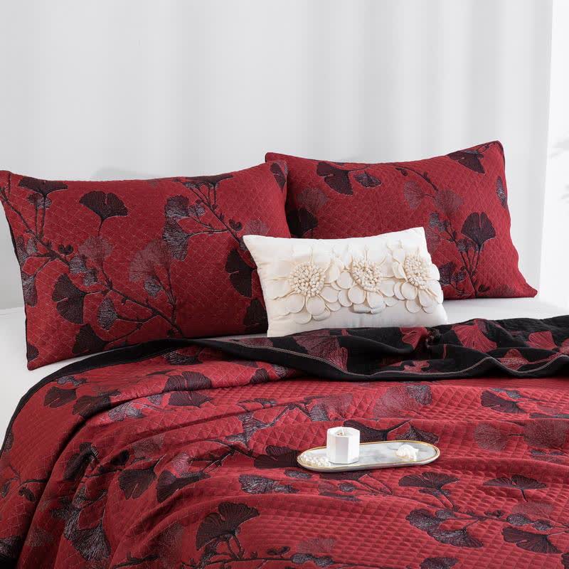 Couvre-lit réversible en coton biologique à motif de feuilles de ginkgo - image 1