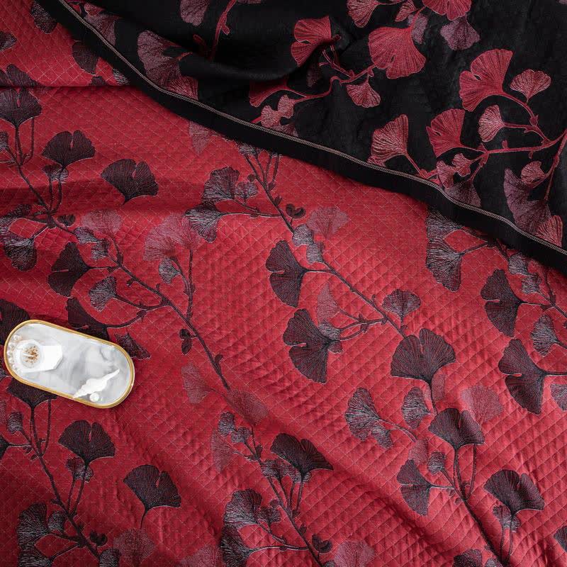 Couvre-lit réversible en coton biologique à motif de feuilles de ginkgo - image 4