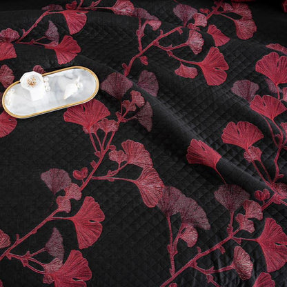 Couverture réversible en coton naturel avec feuilles de ginkgo - image 14