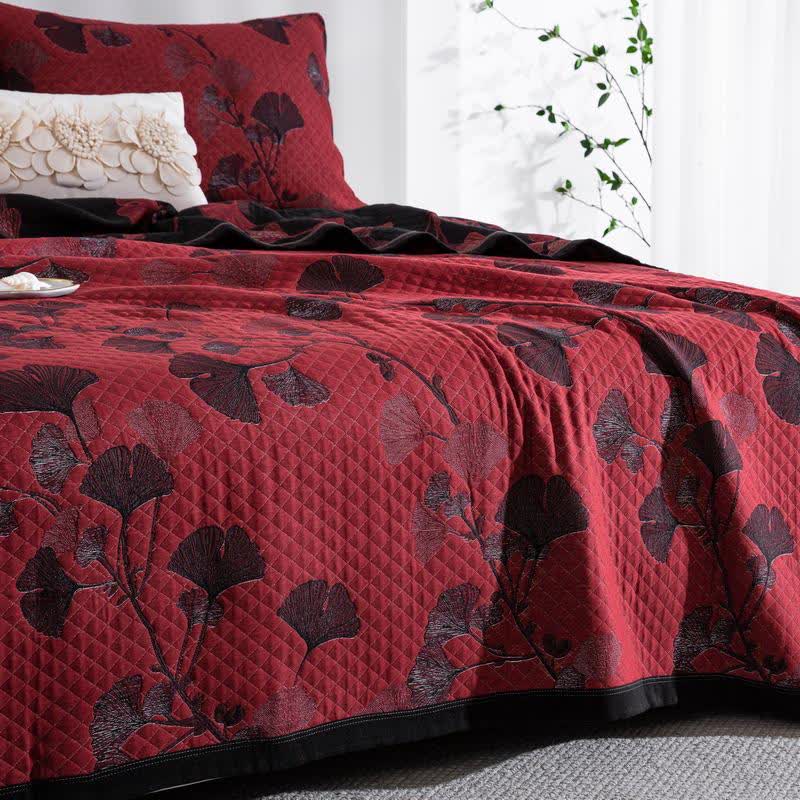 Couvre-lit réversible en coton biologique à motif de feuilles de ginkgo - image 3