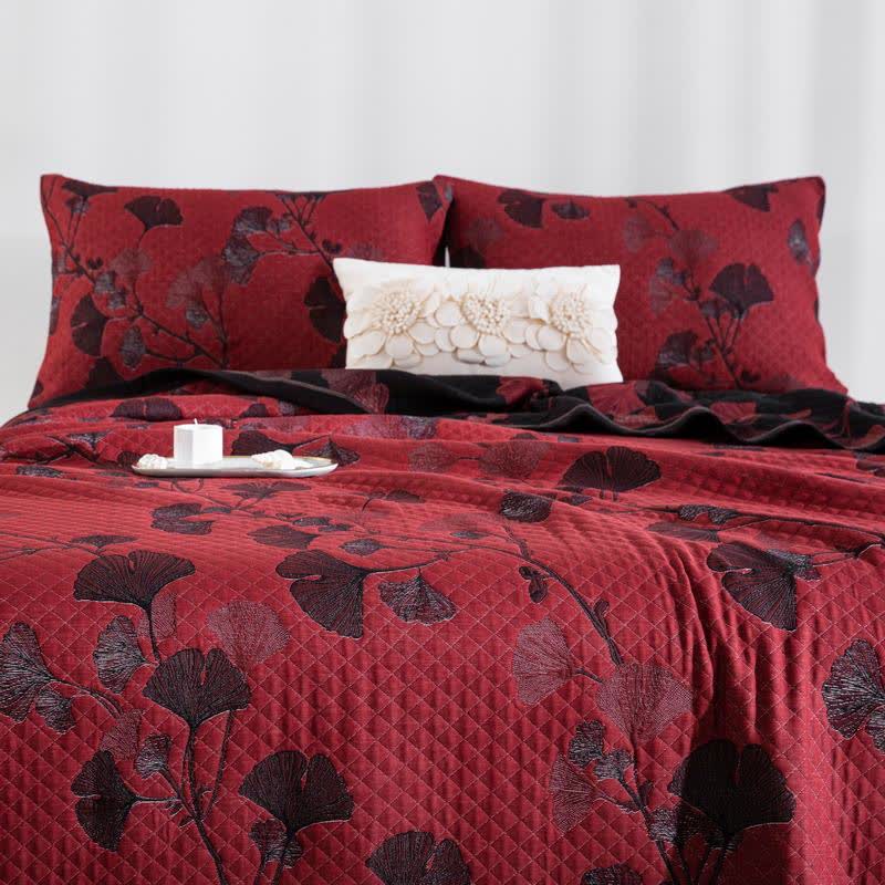 Couvre-lit réversible en coton biologique à motif de feuilles de ginkgo - image 2