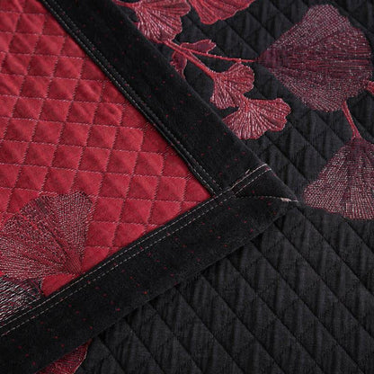 Couverture réversible en coton naturel avec feuilles de ginkgo - image 15