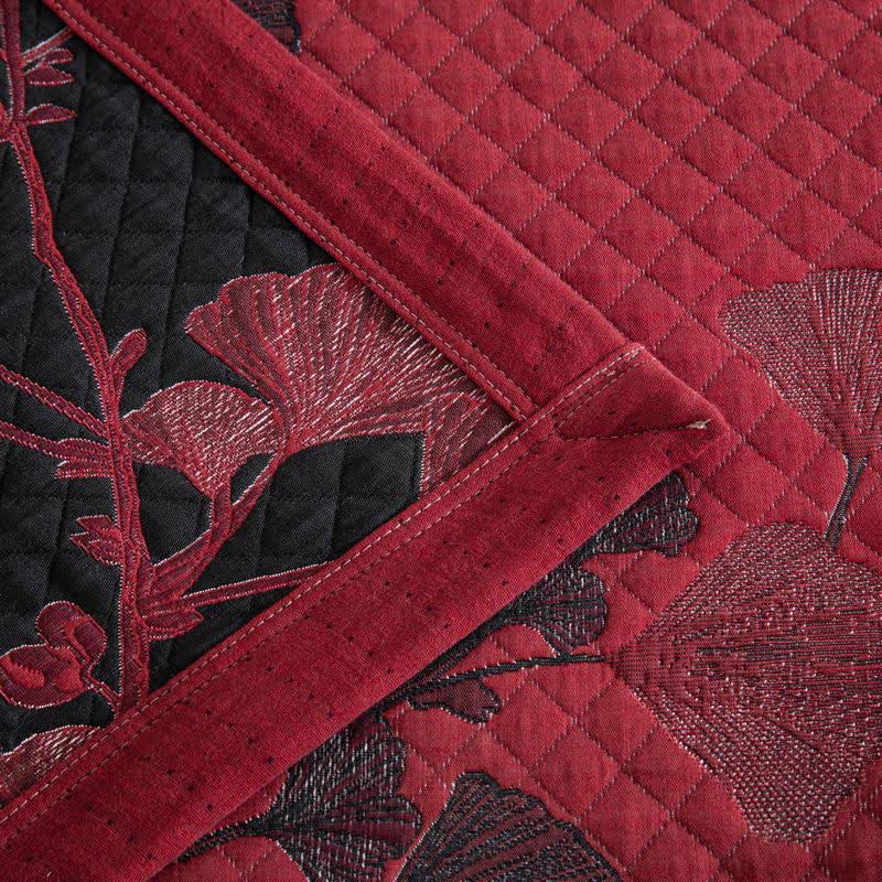 Couverture réversible en coton naturel avec feuilles de ginkgo - image 6
