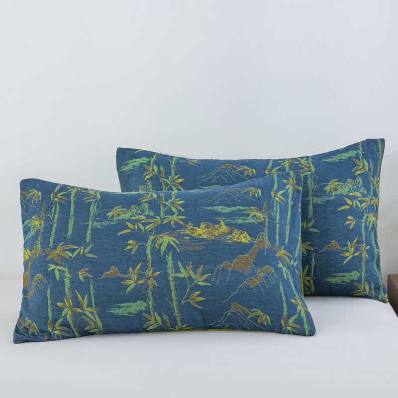 Couverture réversible en coton naturel de bambou - Bleu - 2 taies d'oreiller - 51 cm x 91 cm - image 6