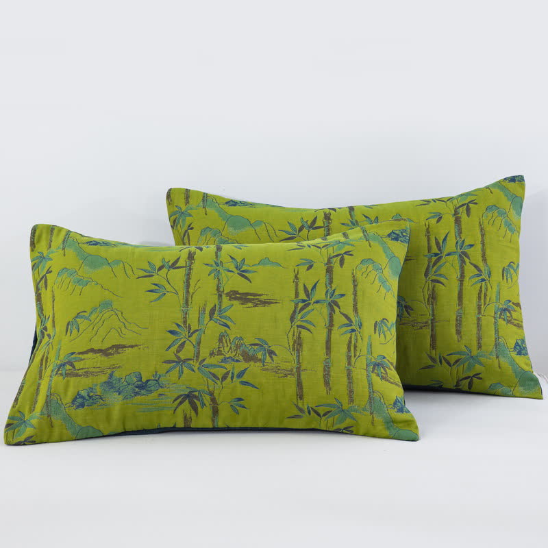 Couverture réversible en coton naturel de bambou - Vert - 2 taies d'oreiller - 51 cm x 91 cm - image 19