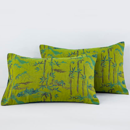 Couverture réversible en coton naturel de bambou - Vert - 2 taies d'oreiller - 51 cm x 91 cm - image 19
