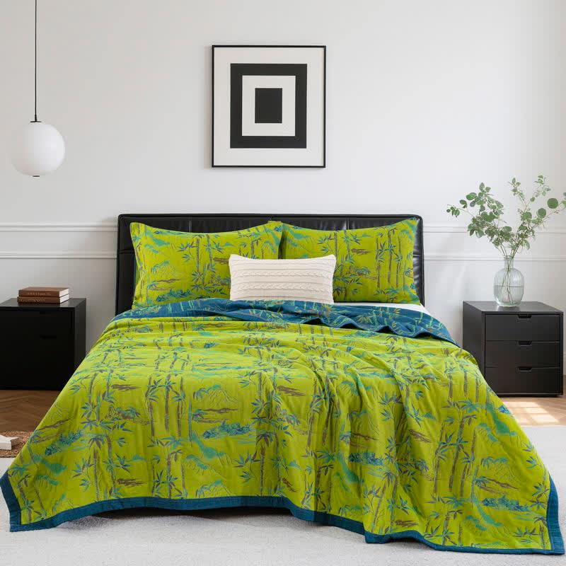 Couverture réversible en coton naturel de bambou - Vert - Couette avec 2 taies d'oreiller - 244 cm x 264 cm - image 12