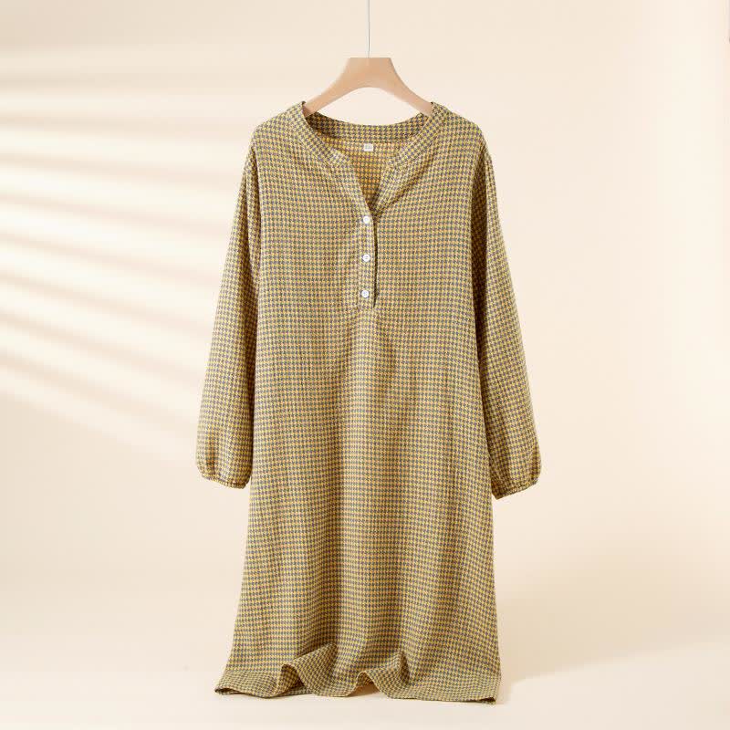 Chemise de nuit en gaze de coton naturel à motif pied-de-poule - Jaune - XL - image 11