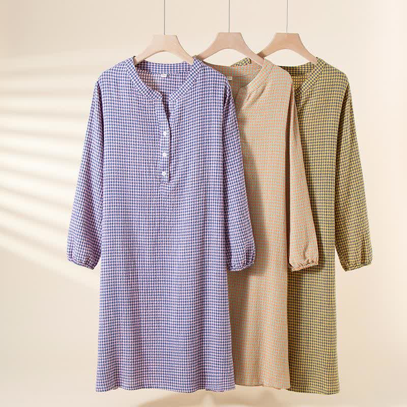 Chemise de nuit en gaze de coton naturel à motif pied-de-poule - image 0