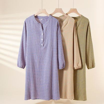 Chemise de nuit en gaze de coton naturel à motif pied-de-poule - image 0