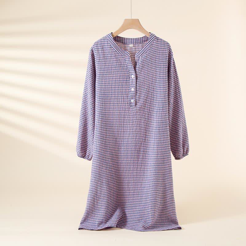 Chemise de nuit en gaze de coton naturel à motif pied-de-poule - Violet - XL - image 3