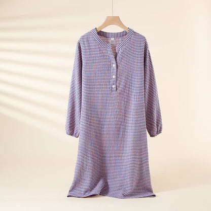 Chemise de nuit en gaze de coton naturel à motif pied-de-poule - Violet - XL - image 3