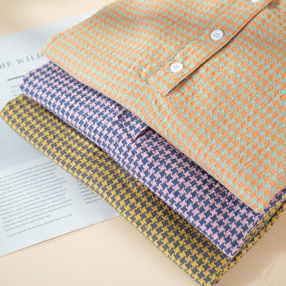 Chemise de nuit en gaze de coton naturel à motif pied-de-poule - image 2