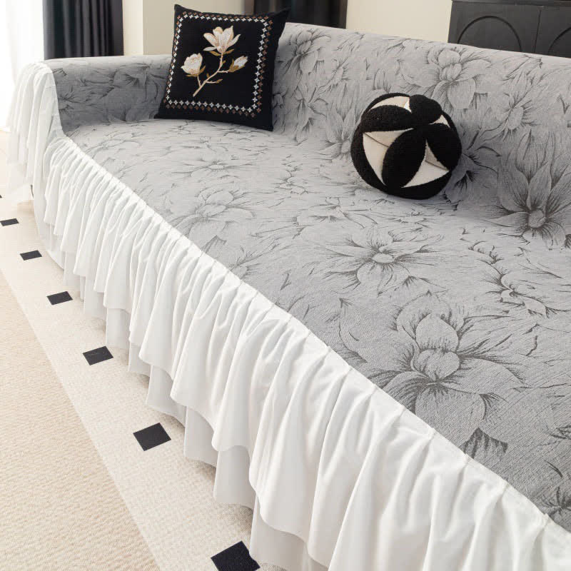Housse de canapé en chenille « Lily » à volants - gris foncé - 180cm x 340cm - image 2