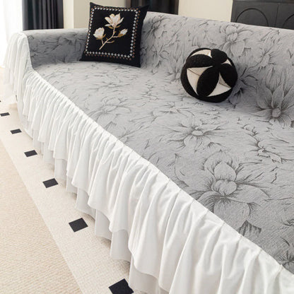 Housse de canapé en chenille « Lily » à volants - gris foncé - 180cm x 340cm - image 2