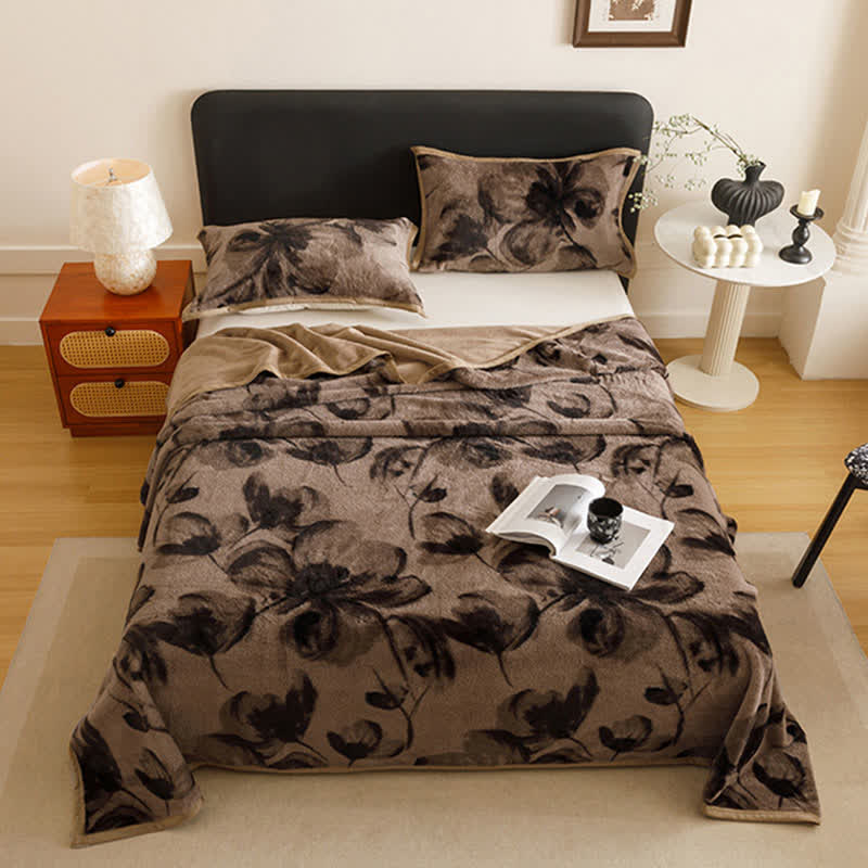 Couverture chaude avec motif de fleurs d'encre - image 1